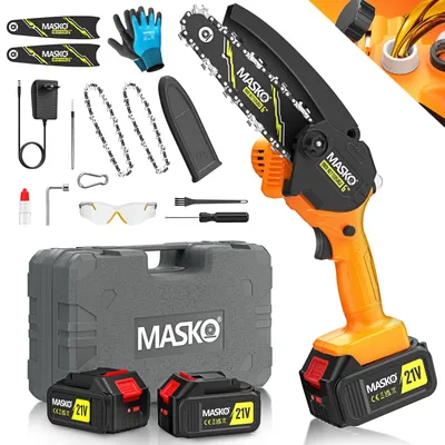 Produktbild von MASKO® Mini-Kettensäge mit Akku 8000mAh | Handkettensäge Elektro mit 2 Akku 4000mAh für Gartenscheren/Astscheren/Holzschneiden | Motorsäge 800W automatisches Ölsystem