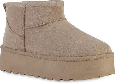 Produktbild von VAN HILL Damen Warm Gefütterte Plateau Boots Profil-Sohle Plateau-Schuhe 840596, Farbe: Khaki, Größe: 37