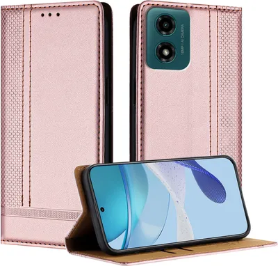 Produktbild von Handyhülle für Motorola Moto G04 G24 Leder Flip Klappbare Schutzhülle mit Standfunktion Pink