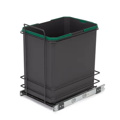 Produktbild von Emuca Recycle Recyclingbehälter für die Bodenmontage und manuellen Auszug in Küchenzeilen, 1x35 Liter, Kunststoff anthrazitgrau