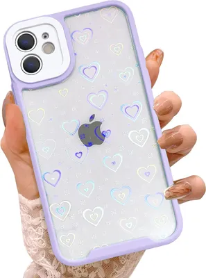 Produktbild von Apple Iphone 11 Hülle Lila Rahmen Transparente Rückseite Holo Herzen
