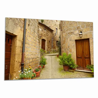 Produktbild von Wallario Herdabdeckplatte aus Glas, Größe 80 x 52 cm 1-teilig, Motiv Weg durch die Altstadt - Toskana in Italien