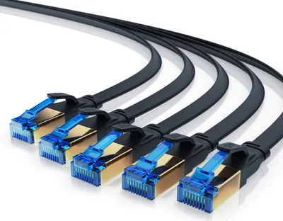 Produktbild von Primewire 5x LAN-Kabel, CAT.8, RJ-45 (Ethernet) (50 cm), Patchkabel flach CAT 8, Gigabit Flachband Netzwerkkabel 40 Gbit/s - 0,5m