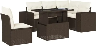 Produktbild von 6-tlg. Garten-Sofagarnitur mit Kissen Braun Poly Rattan