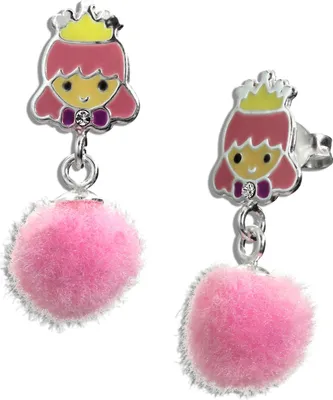 Produktbild von Teenie-Weenie Ohrringe Prinzessin Kinder Puschel 925 Silber Ohrstecker SDO8555A