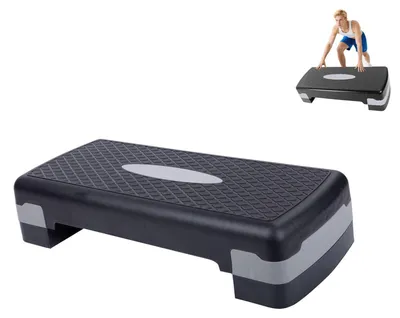 Zdjęcie produktu dla Stepper do aerobiku 68 cm, regulacja wysokości 10 do 15 cm, z taśmami oporowymi, antypoślizgowy, szary, do