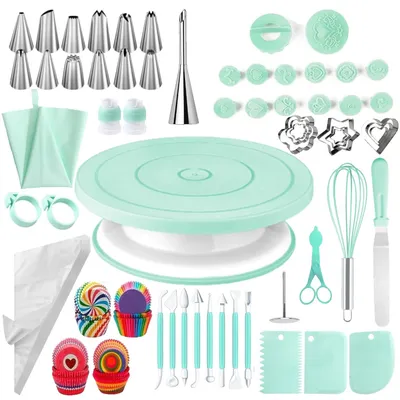 Produktbild von Torten Zubehör, Backzubehör,Torten Zubehör Set,Tortenplatte Drehbar,Tortenplatte,Backen Zubehör,Kuchen Zubehör für Anfänger und Profis - Cake Stand, Drehteller Torte & Kuchen Zubehör(Grün)
