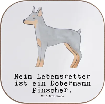 Produktbild von Mr. & Mrs. Panda Tischuntersetzer Dobermann Pinscher Lebensretter - Weiß - Geschenk, Tassenuntersetzer, Untersetzer Gläser, gläseruntersetzer, Coaster, Glas