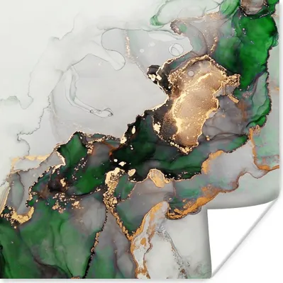 Produktbild von MuchoWow® Poster Marmor - Gold - Grün - Luxus 50x50 cm - Wohnzimmerdekoration