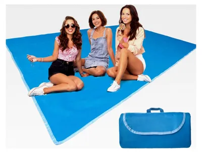 Produktbild von Stranddecke sandfrei 1,5 x 2 m – wasserdichte & leichte Picknickdecke, kompakt & faltbar, vielseitige Campingdecke für Garten, Park & Reisen – blau