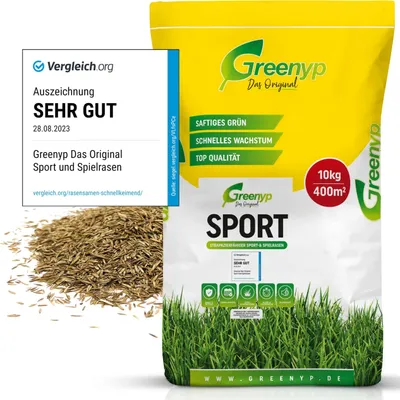Produktbild von Greenyp® Sport I strapazierfähiger Sport-& Spielrasen I 15kg für 600m² I Sportrasen Grassamen Rasensamen Rasensaat Gras Nachsaat schnellkeimend