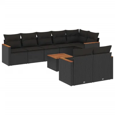 Produktbild von vidaXL 9-tlg. Garten-Sofagarnitur mit Kissen Schwarz Poly Rattan