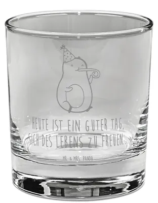 Produktbild von Mr. & Mrs. Panda Whiskyglas Avocado Feier - Transparent - Geschenk, Whiskey Becher, Gravur, Tumbler, Gute Laune, Party, Tröte, Glas, Geburtstag