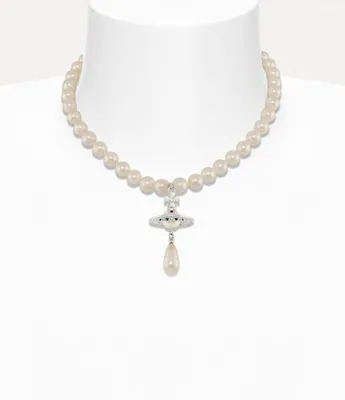 Produktbild von Vivienne Westwood One Row Pearl Drop Choker – Platin/Perlen/Multi