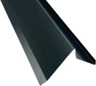 A close-up, angled view of a dark grey metal roof flashing.