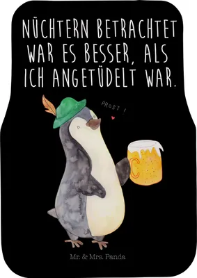 Produktbild von Mr. & Mrs. Panda Auto Fußmatte Pinguin Bier - Schwarz - Geschenk, Auto-Fußmatte, Angetüdelt, Automatte, Pinguine, , Fürs, Beschwippst, Autoteppich, Feierabend