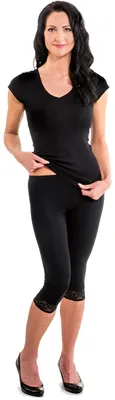 Produktbild von HERMKO 5722 2er Pack Damen 3/4-Leggings mit Spitze, Farbe:schwarz, Größe:36/38 (S)