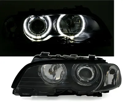 Für BMW 3er E46 Coupe + Cabrio 1999-04/2003 CCFL Angel Eyes Scheinwerfer Schwarz in der Farbe Schwarz von AD TUNING GmbH & Co. KG