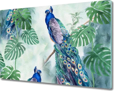 Produktbild von Coloray Schneidebrett Herdabdeckplatte 80x52 cm Kochplattenabdeckung Hackbrett Küchenbrett - Zweig Blätter Vogel Pfau
