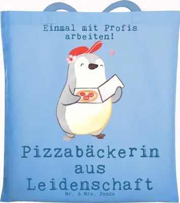 Produktbild von Mr. & Mrs. Panda Schultasche Pizzabäckerin Leidenschaft - Sky Blue - Geschenk, Pizzabringdienst, Beutel, Laptoptasche, Shopping Tasche, Tote Bag, Witzig, Spruch, Lustig