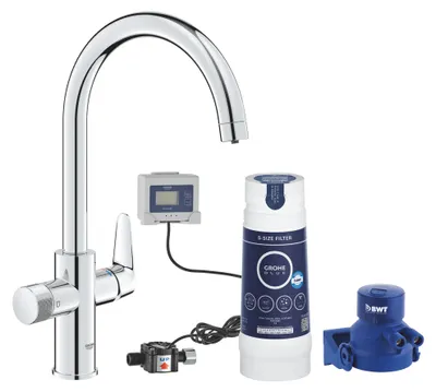 Image de GROHE Blue Pure Baucurve Mitigeur d'évier, bec en C, portée 223mm, kit de démarrage avec filtre S-Size, 30581000