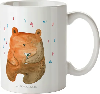 Produktbild von Mr. & Mrs. Panda Kaffeebecher Bär Party - Weiß - Geschenk, Kaffeetasse, Mitbringsel, Pott, Teetasse, Geburtstagsgeschenk, schöne tasse, Gute Laune, Geburtstag