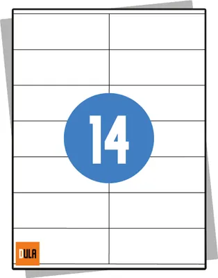 Produktbild von DULA Labels – Aufkleberbögen A4 – 14 Aufkleber pro Blatt – 105 x 41 mm – 100 Blatt