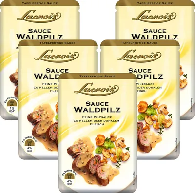 Immagine prodotto di Salsa Lacroix ai funghi selvatici Salsa cremosa fine ai funghi per carne 150ml confezione da 5