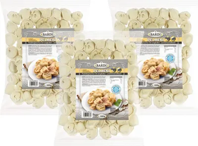 Produktbild von BARIN Set 3x PELMENI Elita Nudelteigtaschen mit Schweine und Jungbullenfleisch 3kg Handgefertigte Teigtaschen Gericht mit Natürlichen Zutaten