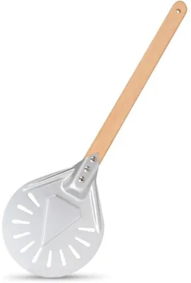 Produktbild von Pizzascherei mit 7 Zoll Durchmesser - Rund - Mit Holzgriff von 40 cm - Für Pizza-, Brot- und Tortenwende