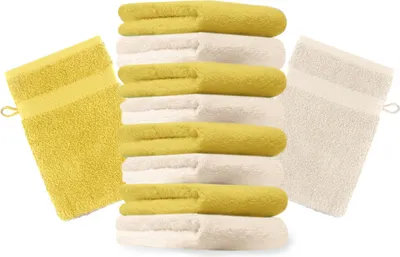 Produktbild von Betz 10 Stück Waschhandschuhe 16x21 cm PREMIUM 100% Baumwolle Farbe: gelb und beige