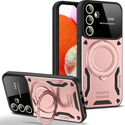 Produktbild von Rüstung Handyhülle für Samsung Galaxy A14 5G/4G Dual-Layer Magnetisches Ringhalter Ständer Hülle Roségold