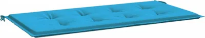 A blue bench cushion on a white background.