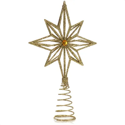 Produktbild von COM-FOUR® Deko Stern Weihnachten - Weihnachtsdekoration Stern - Aufsteller Weihnachtsstern mit Glitzer - Christbaumspitze