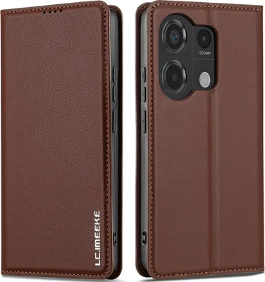 Produktbild von Handyhülle für Xiaomi Redmi Note 13 Pro 4G, Magnetische Flip Leder Hülle mit Kartenfach und Standfunktion Braun