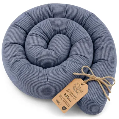 Produktbild von Totsy Baby Seitenschläferkissen Bettschlange Body Pillow 200 cm - Kopfkissen lang Bettrolle Schlafkissen Nackenrolle Kissen Jeansfarbe Cordstoff