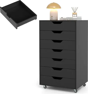 Immagine prodotto di KOMFOTTEU mobile con cassetti, schedario mobile cassettiera con ruote, carrello porta stampante per ufficio bianco, mobile per ufficio per cartelle, documenti (nero)