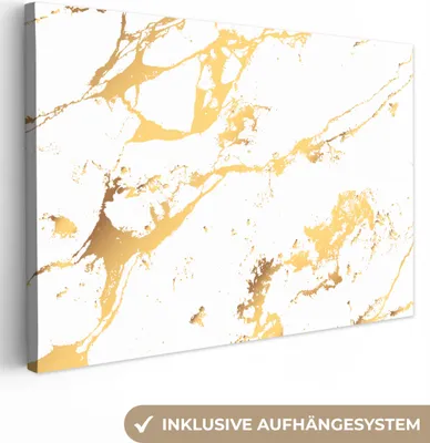 Obrázek produktu pro OneMillionCanvasses® - Obrazy na plátně - 140x90 cm, Mramor - Bílá - Zlatá -  nástěnné umění Tisk Nástěnná dekorace - Fotografie na plátně - Obraz na dřevěném rámu