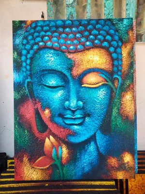 Image de Peinture de Bouddha - Fleur bleue et dorée