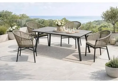 Immagine prodotto di Destiny TORNO SAN MARINO Set di sedute 4x poltrone + tavolo 180x90x74cm, rettangolare, grigio