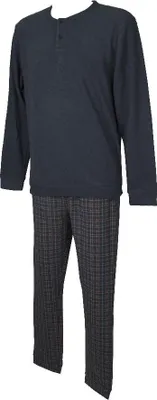 Produktbild von Winterpyjama RAGNO Milano Stitch Henley Neck Pullover und Hose mit Bündchen Artikel U430N1, Taglia 50, Cotone 45%,Poliestere 55%