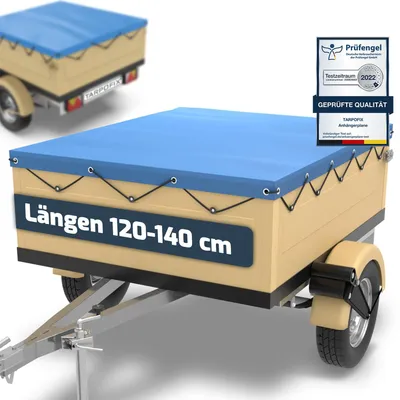 Produktbild von Tarpofix® Anhängerplane Flachplane 130 x 110 x 7,5 cm - inkl. Planengummi - randverstärktes Anhänger Abdeckplane-Set (blau) - Langlebige Abdeckplane für Stema DDR Anhänger, einschließlich HP 300, 400