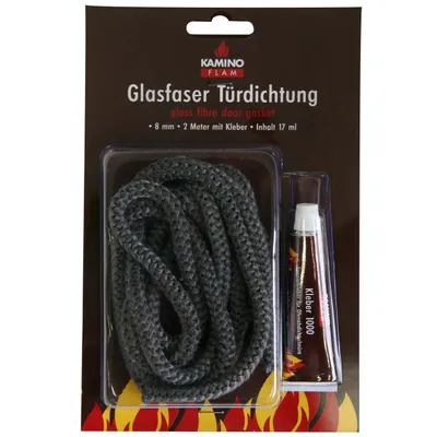 Produktbild von Glasfaser Türdichtung 8mm 2m 17ml Kleber