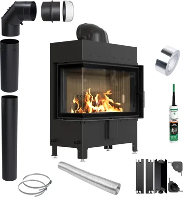 Produktbild von KRATKI LUCY links 14 kW Ø200 SCHWARZ Kaminofen Einsatz Installationsset