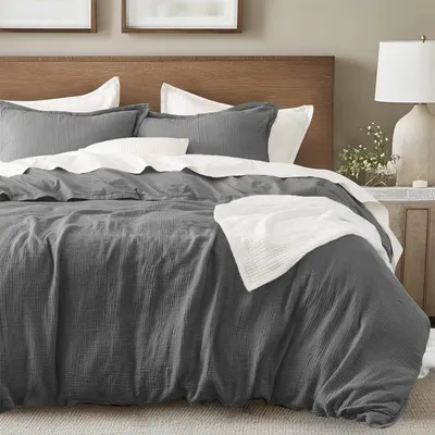 Image de Ensemble de couette en mousseline double épaisseur - 200 x 220 cm, comprenant 2 taies d'oreiller de 80 x 80 cm