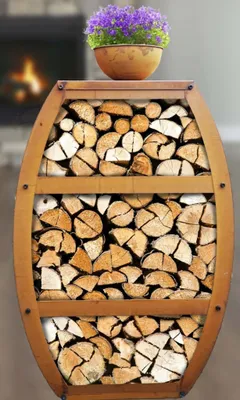 Produktbild von Kaminholzregal Fass-Design, Metall, Brennholzregal, Feuerholzständer