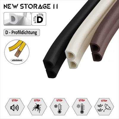 Produktbild von Fensterdichtung Türdichtung selbstklebend Dichtband I P E D Profil Dichtung EPDM Gummi D-Profil 14x12 5m braun