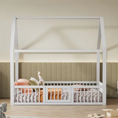 Image de MODFU Lit Double 140x200 - Cadre Bois Pin MDF - Sans Matelas - Blanc