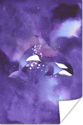 Produktbild von MuchoWow® Poster Fisch - Meer - Lila - Aquarell 60x90 cm - Wanddekoration