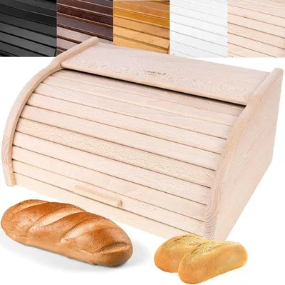 Produktbild von Brotbehälter aus Buche mit Rolldach für Trockenfutter 38x28x17cm Holz